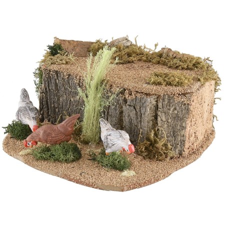 Galline che beccano in movimento cm 22x22,5x10,5 h