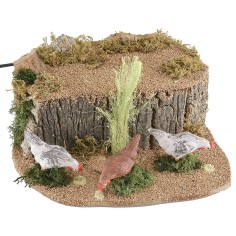 Tres gallinas picoteando en movimiento para estatuas de 20 a 30