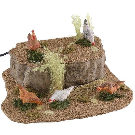 Cuatro gallinas y un gallo para estatuas de 20 a 30 cm en movimiento.