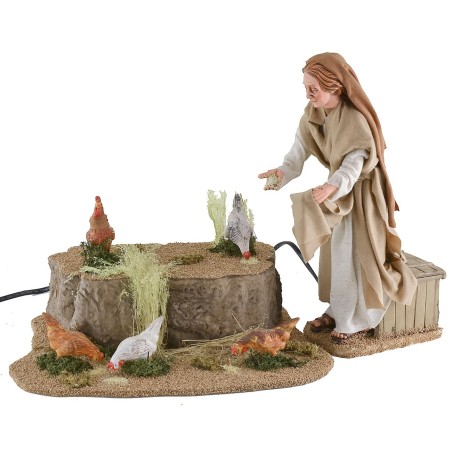 Cuatro gallinas y un gallo para estatuas de 20 a 30 cm en movimiento.