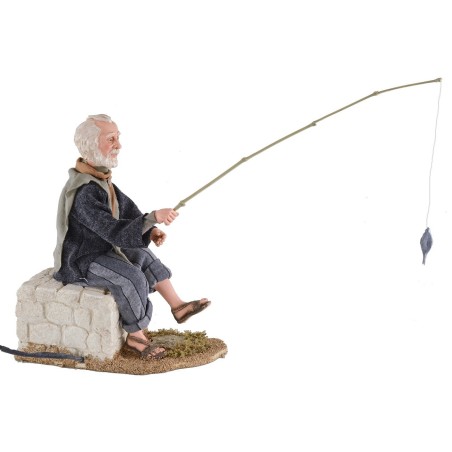 Pescatore seduto doppio movimento 30 cm