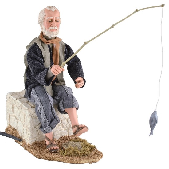 Pescatore seduto doppio movimento 30 cm