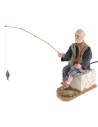 Pescatore seduto doppio movimento 30 cm Mondo Presepi