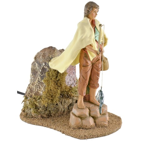 Pescador sobre la roca en movimiento 19 cm estatua Fontanini