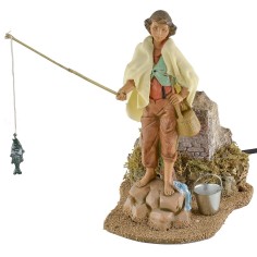 Pescador sobre la roca en movimiento 19 cm estatua Fontanini