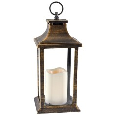 Black gold-effect lantern with battery-powered candle 14x14x35