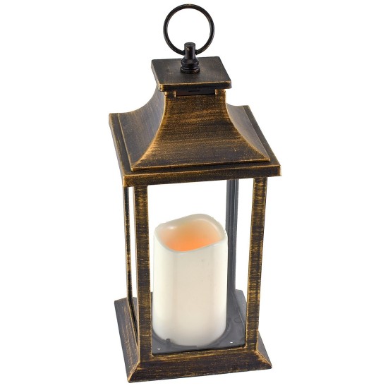 Lanterna nera effetto oro con candela a batterie cm 14x14x35 h