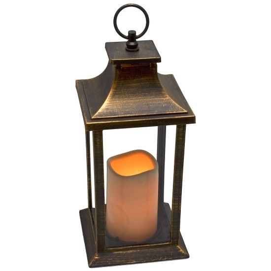 Lanterna nera effetto oro con candela a batterie cm 14x14x35 h