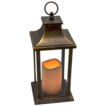 Black gold-effect lantern with battery-powered candle 14x14x35