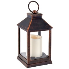 Linterna negra efecto cobre con vela a pilas de 10,5x10,5x23,5