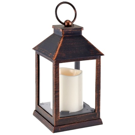 Black copper effect lantern with battery-powered candle
