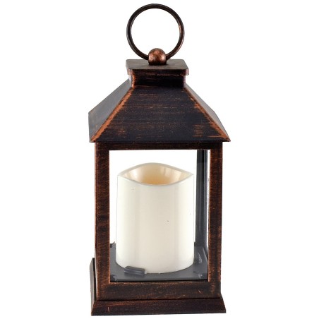 Black copper effect lantern with battery operated candle cm