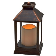 Linterna negra efecto cobre con vela a pilas de 10,5x10,5x23,5 2