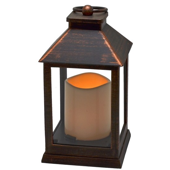 Black copper effect lantern with battery-powered candle