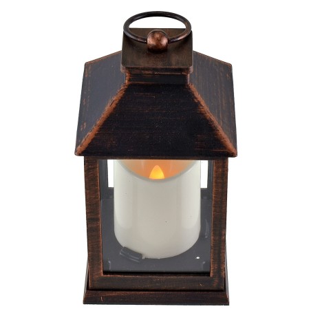 Black copper effect lantern with battery-powered candle