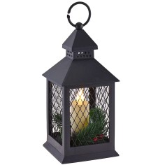 Lanterna decorata con candela a batterie cm 11,5x11,5x27,5 h