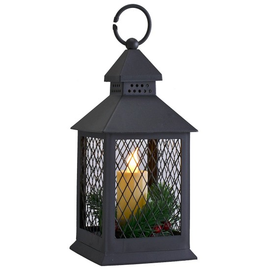 Lanterna decorata con candela a batterie cm 11,5x11,5x27,5 h