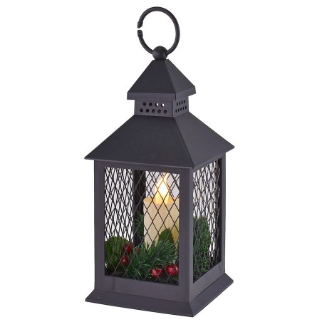 Lantern decorated with battery-powered candle 11.5x11.5x27.5 cm h