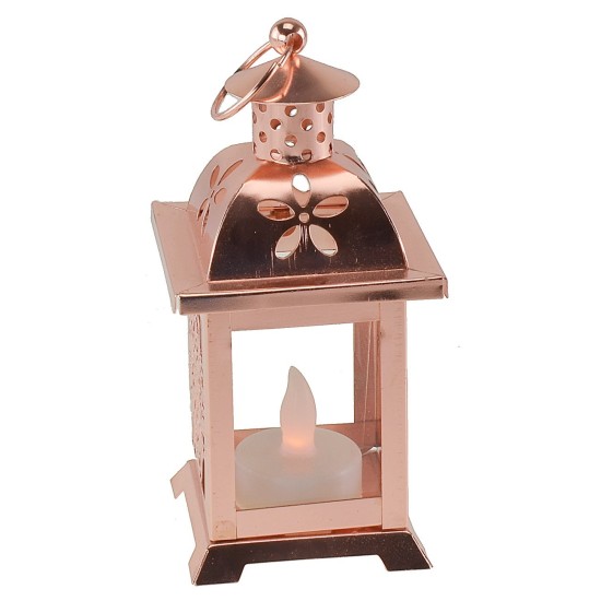 Copper lantern with battery-powered candle 7x7x17 cm h