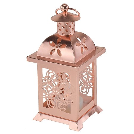 Copper lantern with battery-powered candle 7x7x17 cm h