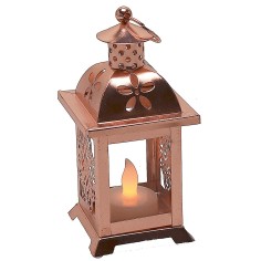 Lanterna in rame con candela a batterie cm 7x7x17 h batterie 2