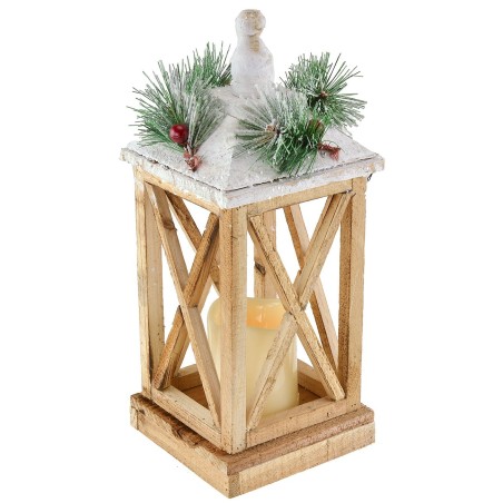 Lanterna in legno innevata con candela a batterie cm 15x15x37,5