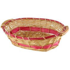 Oval light wicker basket with red decoration 51x41x13 cm h