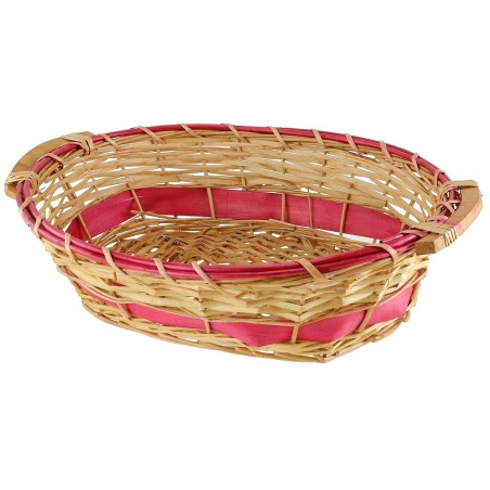 Cesta ovalada de mimbre claro con decoración roja de 51x41x13 cm h.