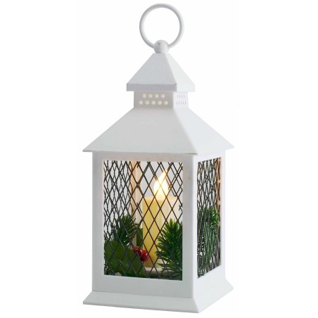 Lanterna bianca decorata con candela a batterie cm
