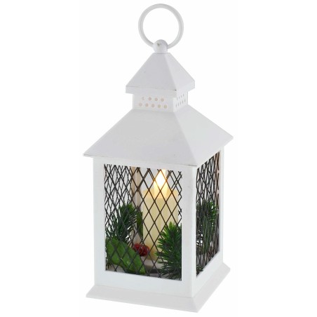 Linterna blanca decorada con vela a pilas cm