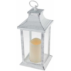 Lanterna bianca invecchiata con candela a batterie cm 14x14x35 h 2