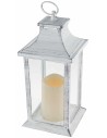 Aged white lantern with battery-powered candle 14x14x35 cm h