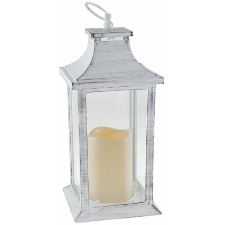 Linterna blanca envejecida con vela a pilas de 14x14x35 cm h