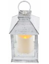 Antiqued white lantern with battery-powered candle