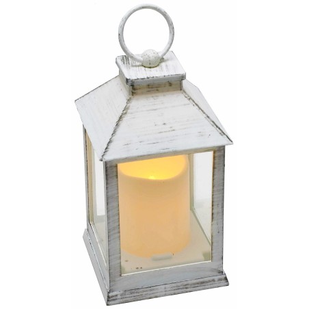 Antique effect white lantern with battery operated candle cm