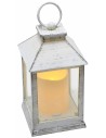 Antiqued white lantern with battery-powered candle