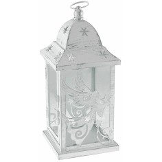 Antique white metal lantern with angel 14x14x36 cm h 2