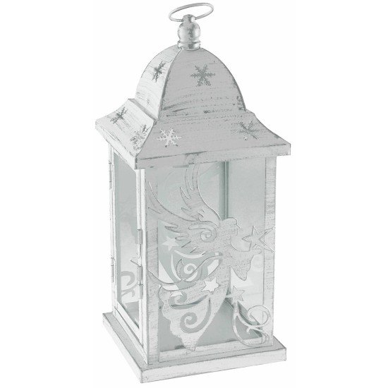 Farol de metal blanco envejecido con ángel de 14x14x36 cm h