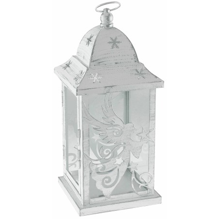 Farol de metal blanco envejecido con ángel de 14x14x36 cm h