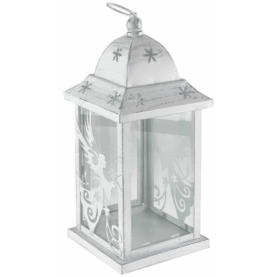 Antique white metal lantern with angel 14x14x36 cm h