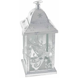 Farol de metal blanco envejecido con ángel de 14x14x36 cm h