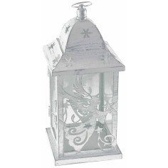 Farol de metal blanco envejecido con ángel de 14x14x36 cm h