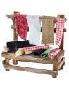 Puesto de madera con telas para pesebre cm 12x6x12 h