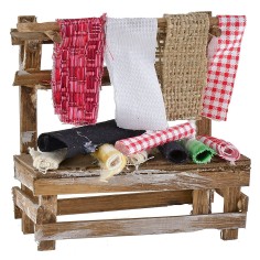 Puesto de madera con telas para pesebre cm 12x6x12 h