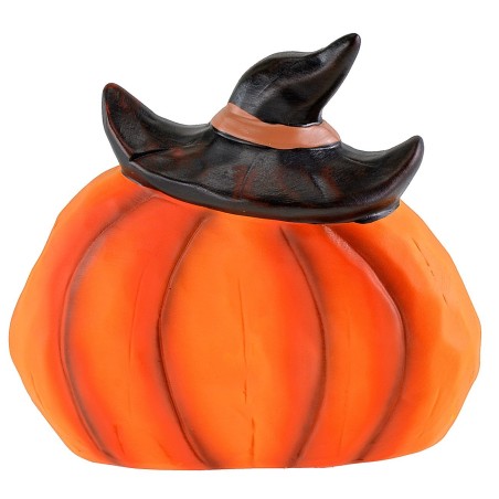Pumpkin with hat and battery-operated color-changing LED for