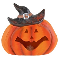 Pumpkin with hat and battery-operated color-changing LED