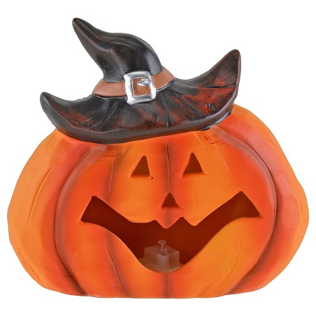 Pumpkin with hat and battery-operated color-changing LED