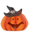 Pumpkin with hat and battery-operated color-changing LED for