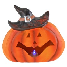 Calabaza con sombrero y luces LED que cambian de color a pilas 2