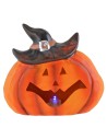 Pumpkin with hat and battery-operated color-changing LED for